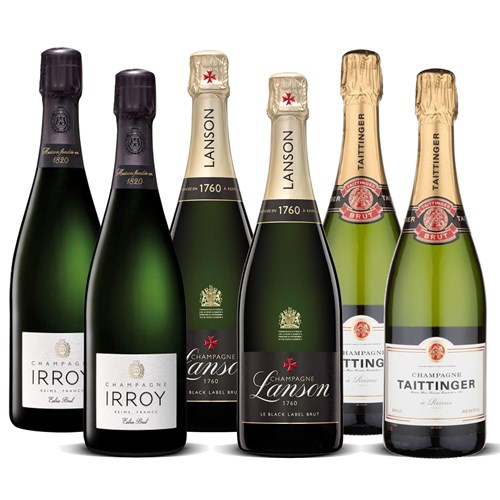 Mixed Case Champagne 6 x 75cl - comprises 2 x Taittinger, 2 x Lanson le Black, 2 x Irroy - 5 Stars